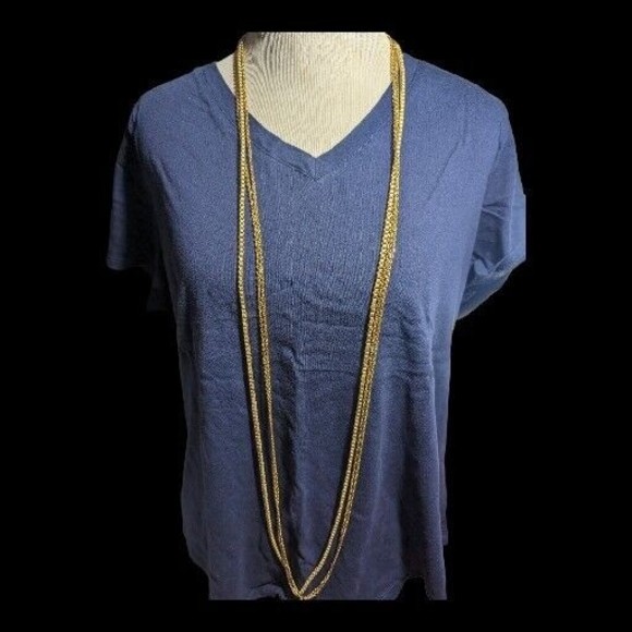 Vintage Germany Triple Strand Chain Necklace Gold Tone 53 Inch Hollywood Regency - Picture 2 of 5